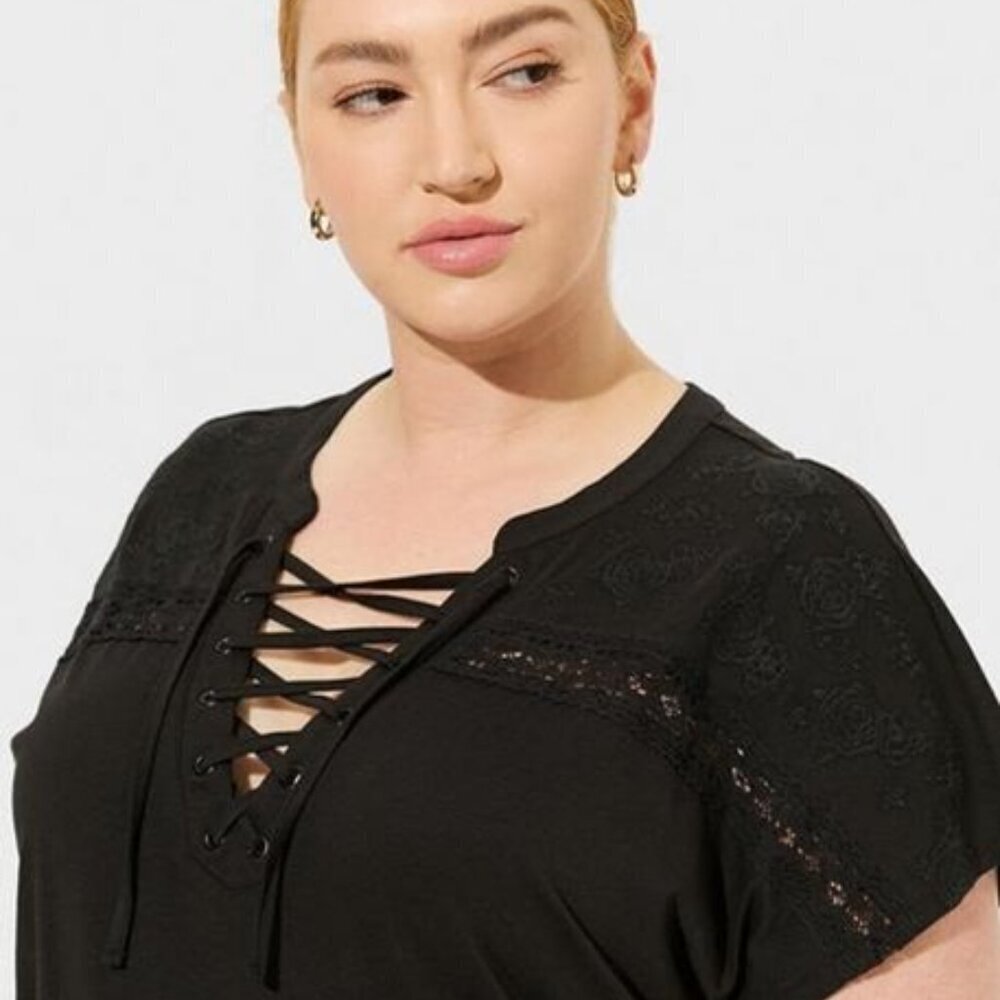 Torrid - Vintage Cotton Jersey Lace Up Dolman Tank in Deep Black